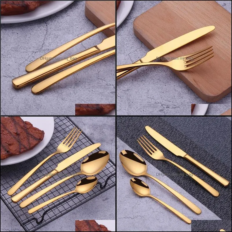 stainless steel cutlery dinnerware set golden knife fork spoon luxury western flatware device drop sets