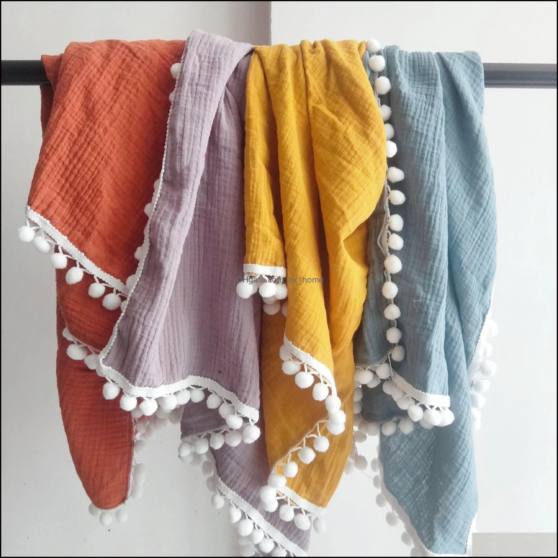 infant baby muslin swaddle wrap covered blanket wraps blankets nursery bedding towelling bath towel balls tassel babies wrapped mxhome