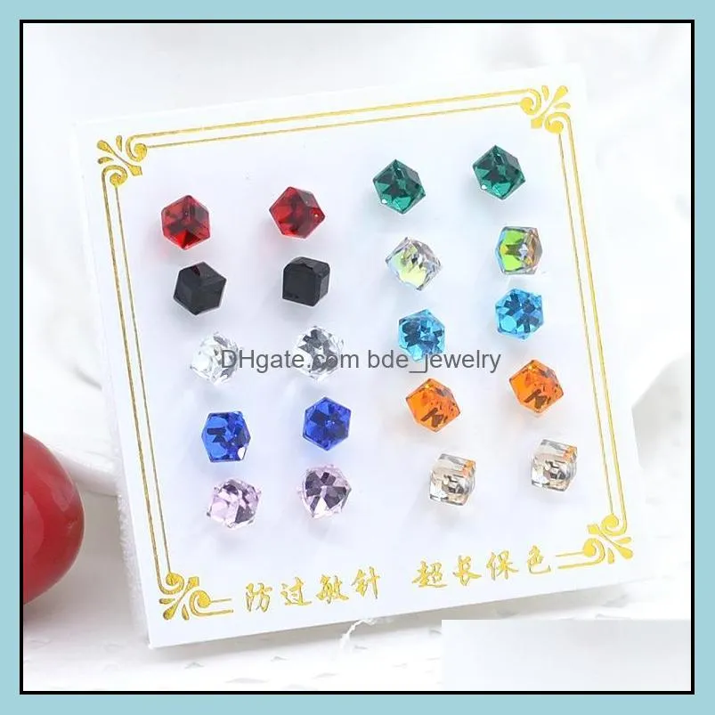 earrings for women wholesale classic style earring different colors crystal glass cube earrings