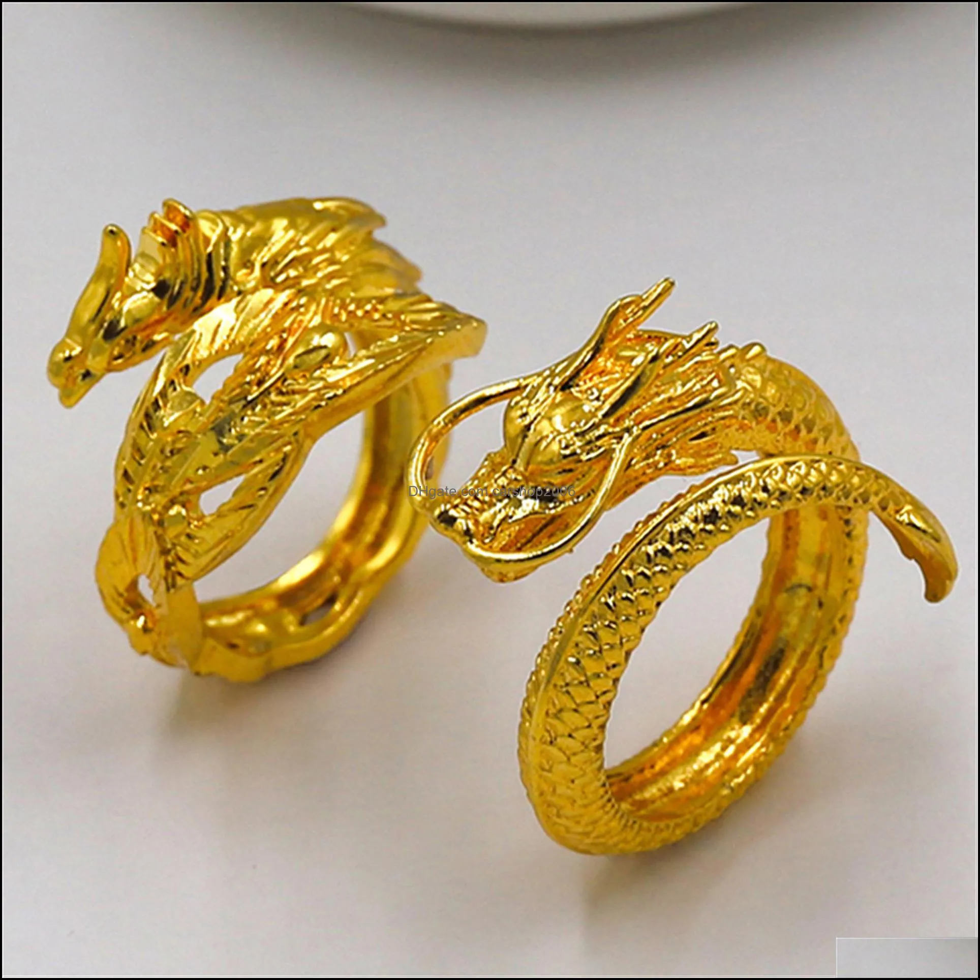 adjustable retro dragon and phoenix couple ring engagement ring beautiful jewelry round sand gold rings fashion jewelry
