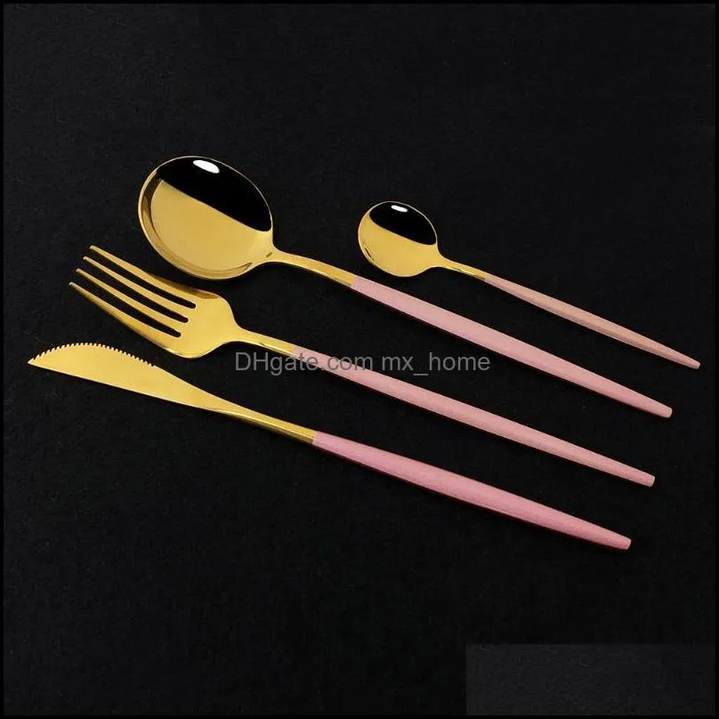 pink gold cutlery set stainless steel dinnerware set 24pcs knives forks coffee spoons flatware kitchen dinner tableware1
