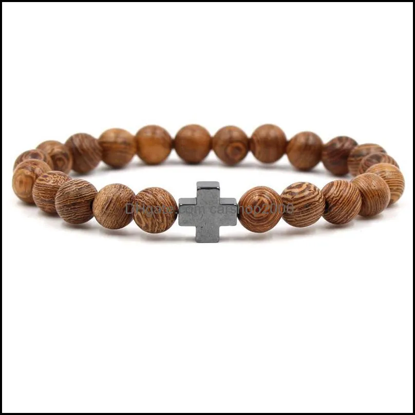 pretty cross bracelet men charm hematite with wood lava turquoise stone bead bracelet men bracelet