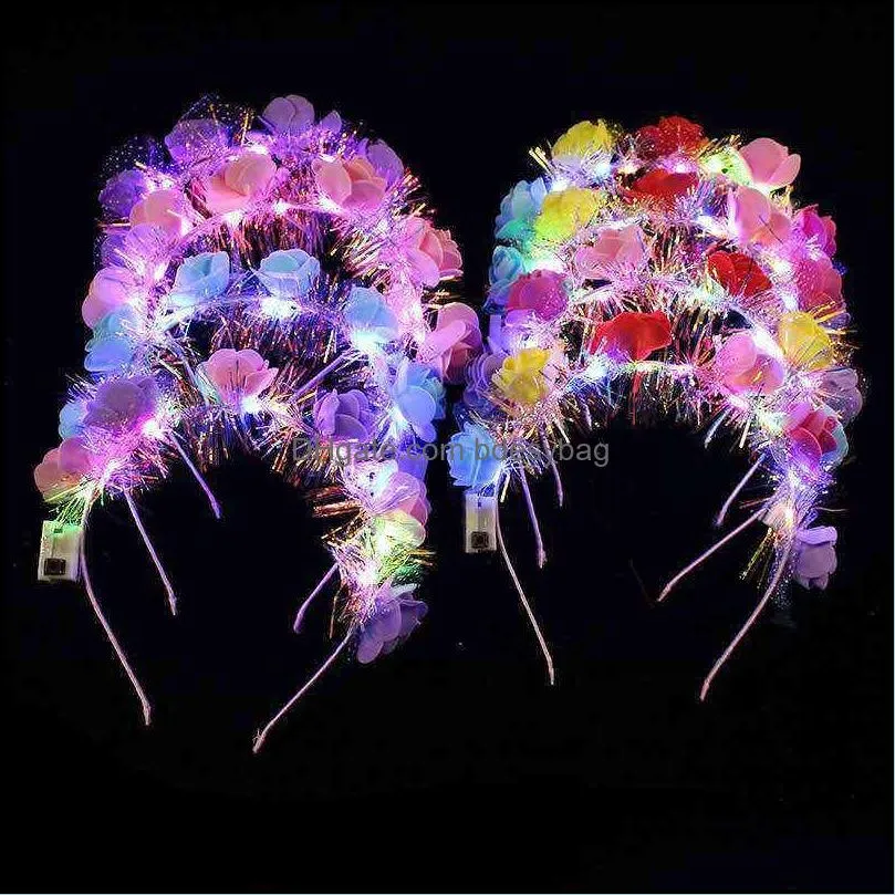 1pcs led light up hairbands lighted hair accessories flower crown wreath headband luminous headpiece women girls wedding party y220725