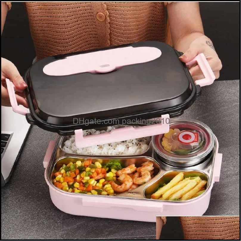 dinnerware sets portable 304 stainless steel lunch box bento for kids office worker microwae heating container storage boxdinnerware