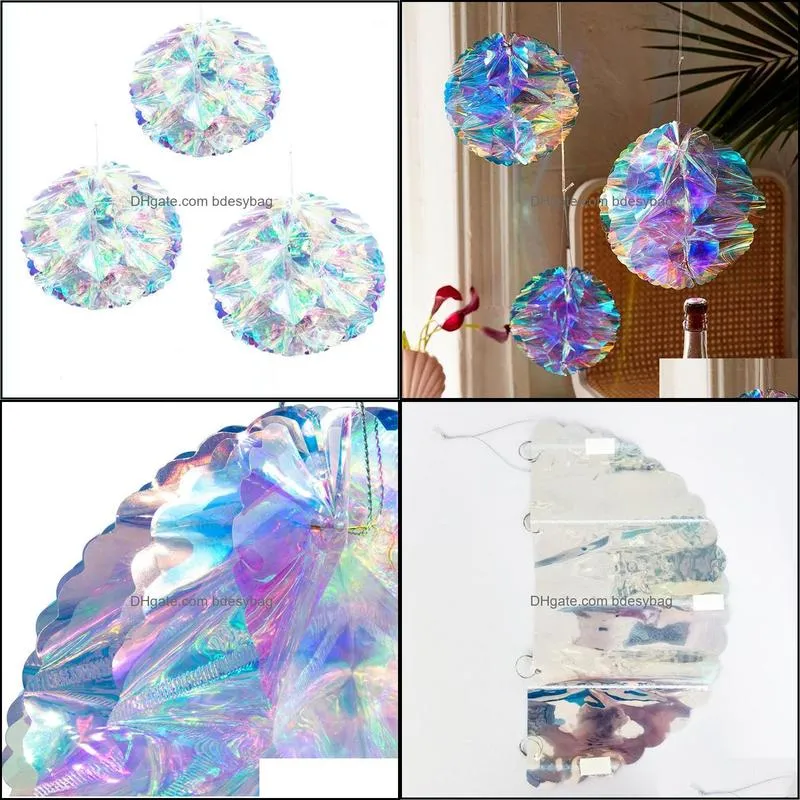 party decoration shiny gradient rainbow film ball glowing honeycomb centerpiece ornament drop for baby shower wedding home