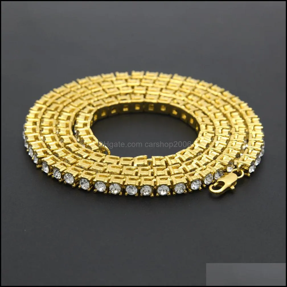 gold chain hip hop row simulated diamond hip hop jewelry necklace chain 18-20-24-30 inch mens gold tone iced out chains necklaces