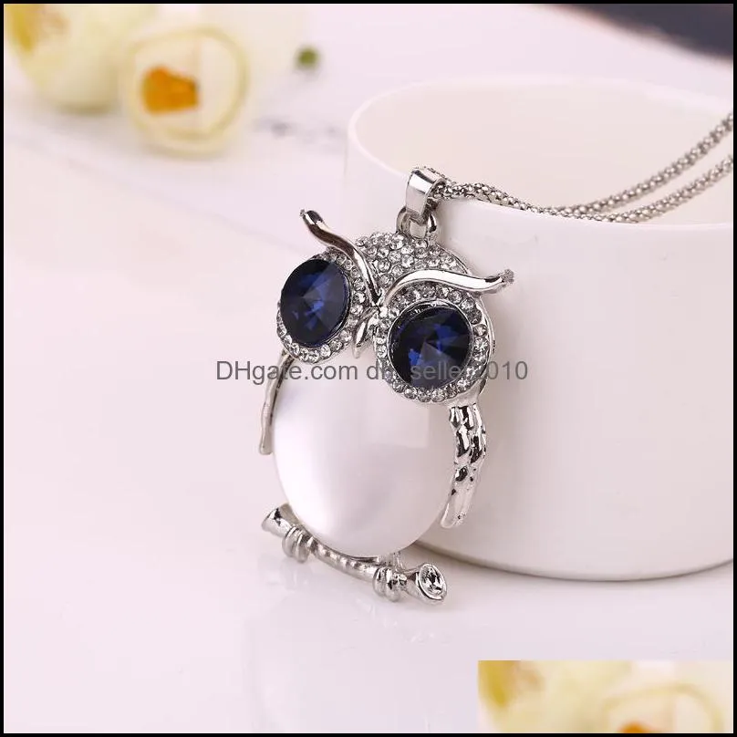 owl rhinestones crystal necklaces clothing accessories sweater long chain necklace