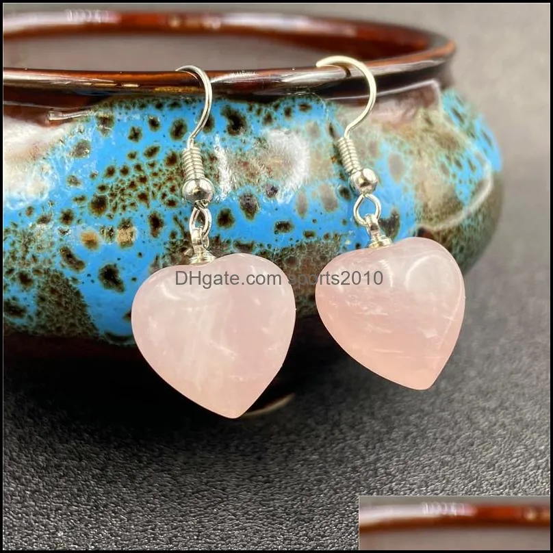 16x18x10mm fashion love heart dangle natural stone earrings rose quartz healing crystal earings earring for women jewelry sports2010