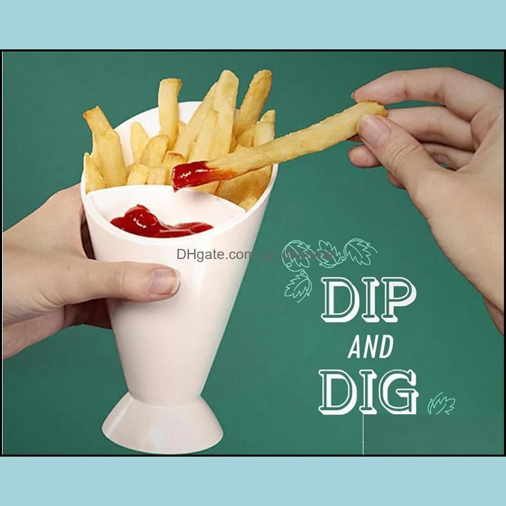 home kitchen potato tool tableware 2 in 1 french fry cone with dipping cup fries salad bowl bowls
