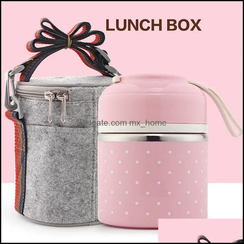 dinnerware sets japanese-style lunch box stainless steel lunchbox double layer storage container leakproof bento case send felt bag