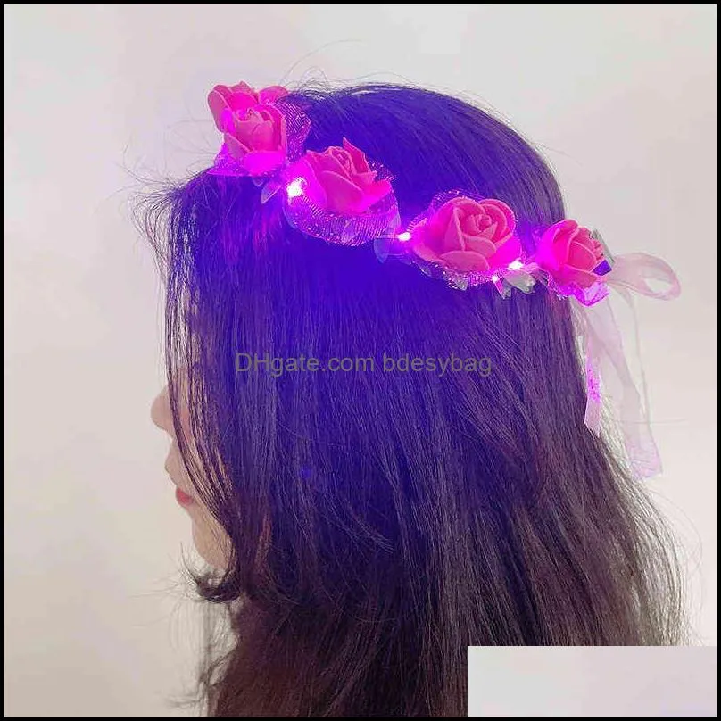1pc glowing garland wedding party crown flower headband led light brithday neon wreath decoration luminous hair garland hairband