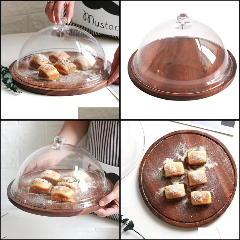 acrylic plexiglass cake display dish bread tray with lid dessert table cover wood plates baking & pastry tools