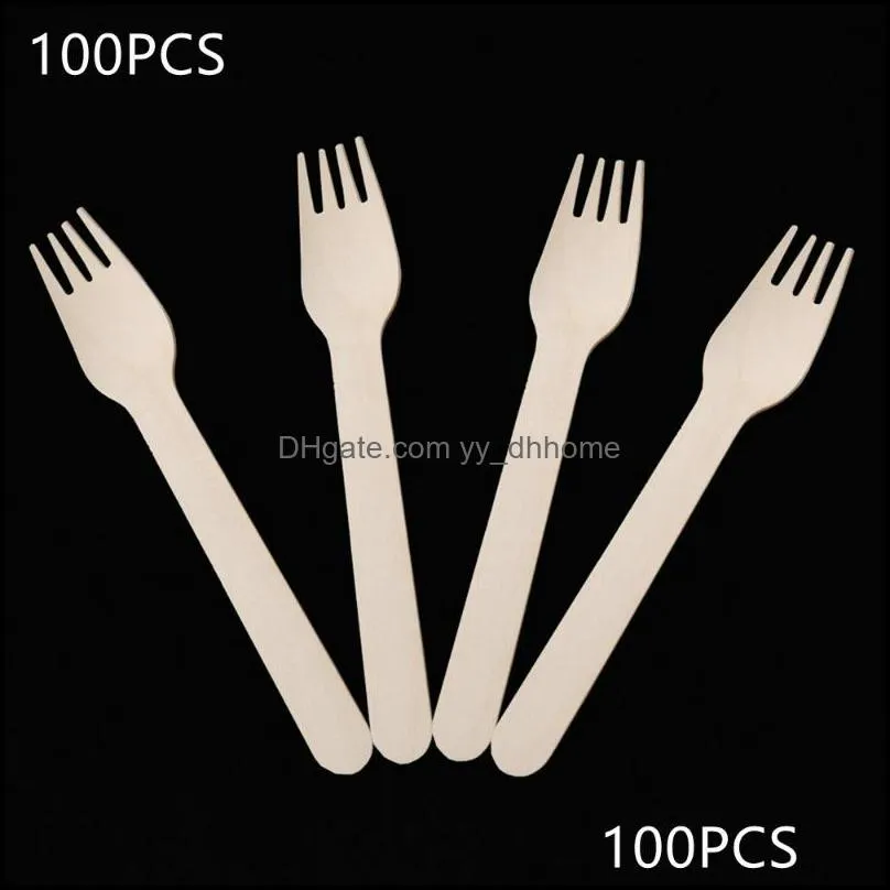 100pcs disposable wooden cutlery sets knife spoons fork picnic wedding favors eco friendly portable travel suit dinnerware