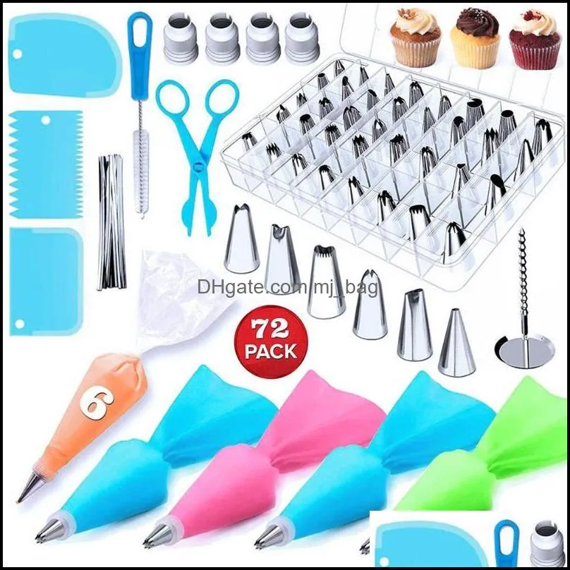 smoother cake turntable baking tool dishes pastry tray 72pcs/set icing nozzles piping bags & tools