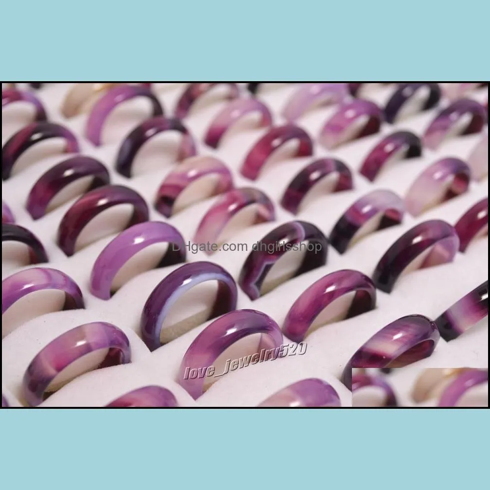 new beautiful smooth purple black round solid jade/agate gem stone band jewelry rings 20pcs lots