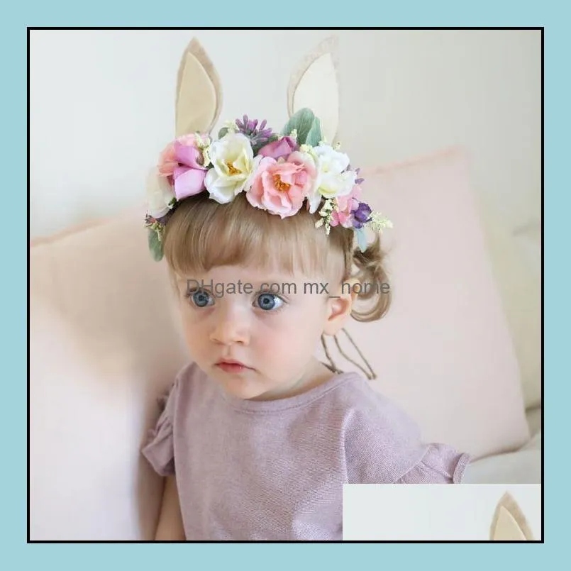 europe summer baby girls floals headband tieback bunny flower crown baby flower crown photography props hair band hair accessory mxhome