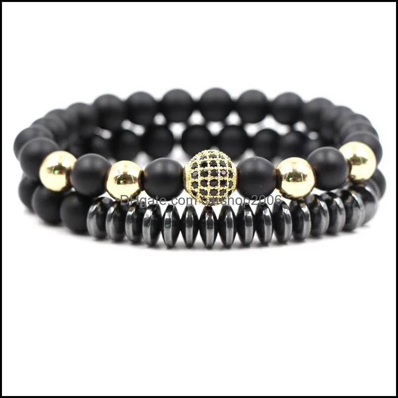 mens bracelets sets teampunk elastic bead bracelet black zircon micro ball bracelets set