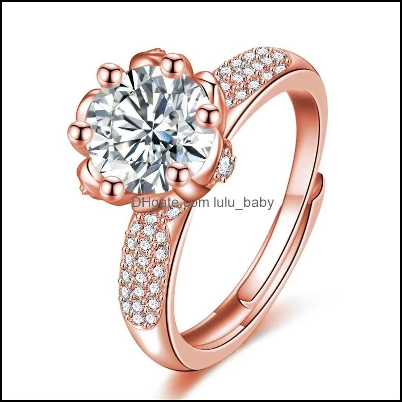 rose gold silver adjustable rings for women hand holding flower rings lady valentine`s day gift jewelry cubic zirconia finger ring