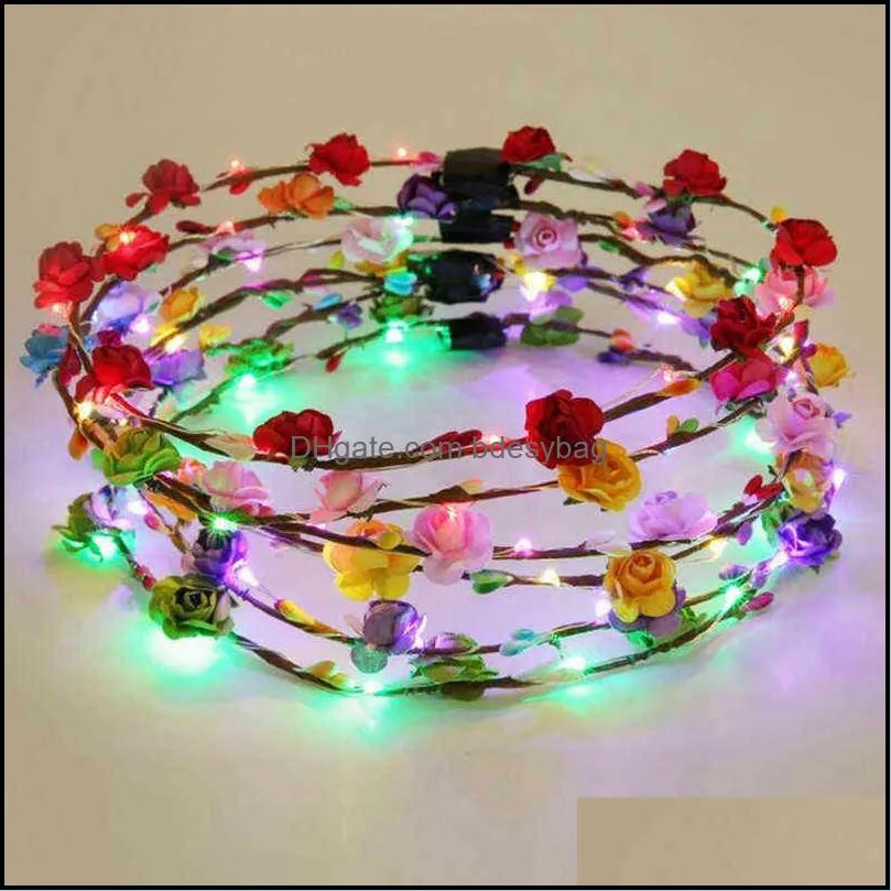 24pcs crown flower headband led light up hair wreath hairband garlands glowing cosplay birthday party costume halloween y220725
