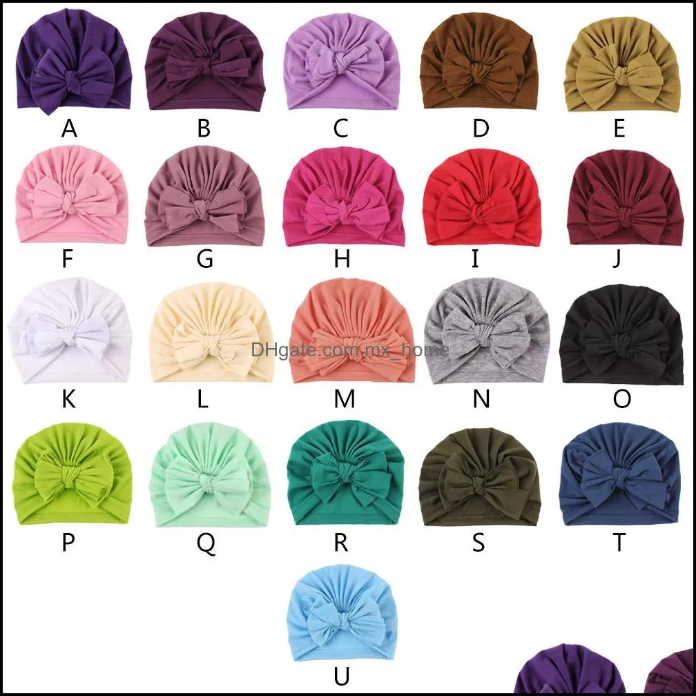 baby kids hat candy color headwear child toddler kids beanies turban bowknot cotton hats children hat 21 colors mxhome