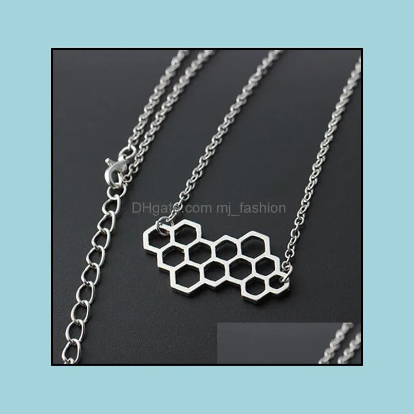 charm necklaces cute simple hive bee honeybee necklace collares hexagon choker necklace