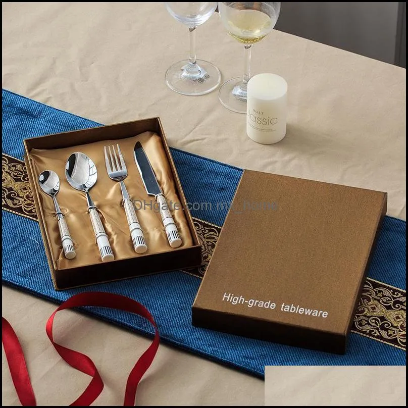 high grade western cuisine tableware steak knife fork spoon set ceramic handle exquisite package stainless steel