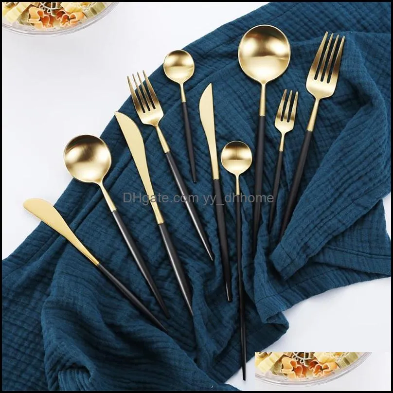 cutlery set western stainless steel black gold kitchen household knife fork spoon dessert tableware dinnerware sets