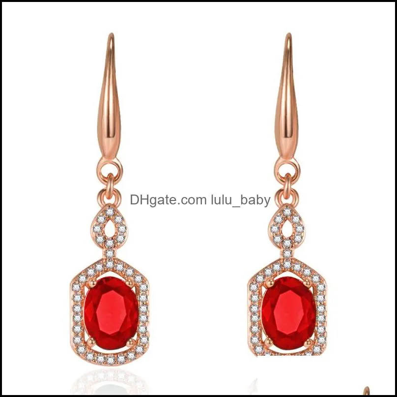 red and green gemstone earrings 18k rose gold plated micro-set zircon red and green crystal earrings silver jewelry