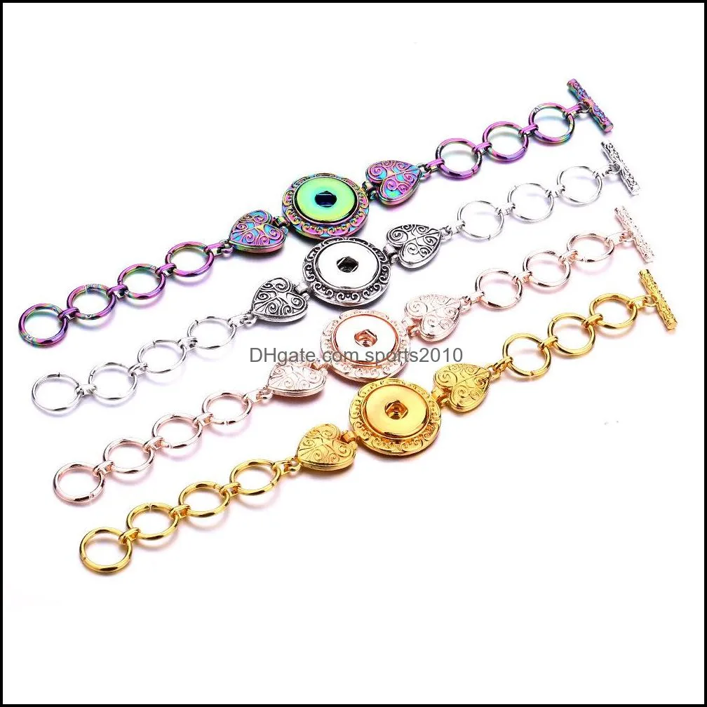 colorful silver gold rose color 18mm snap button heart charms bracelet bangle for women supplier wholesal sports2010