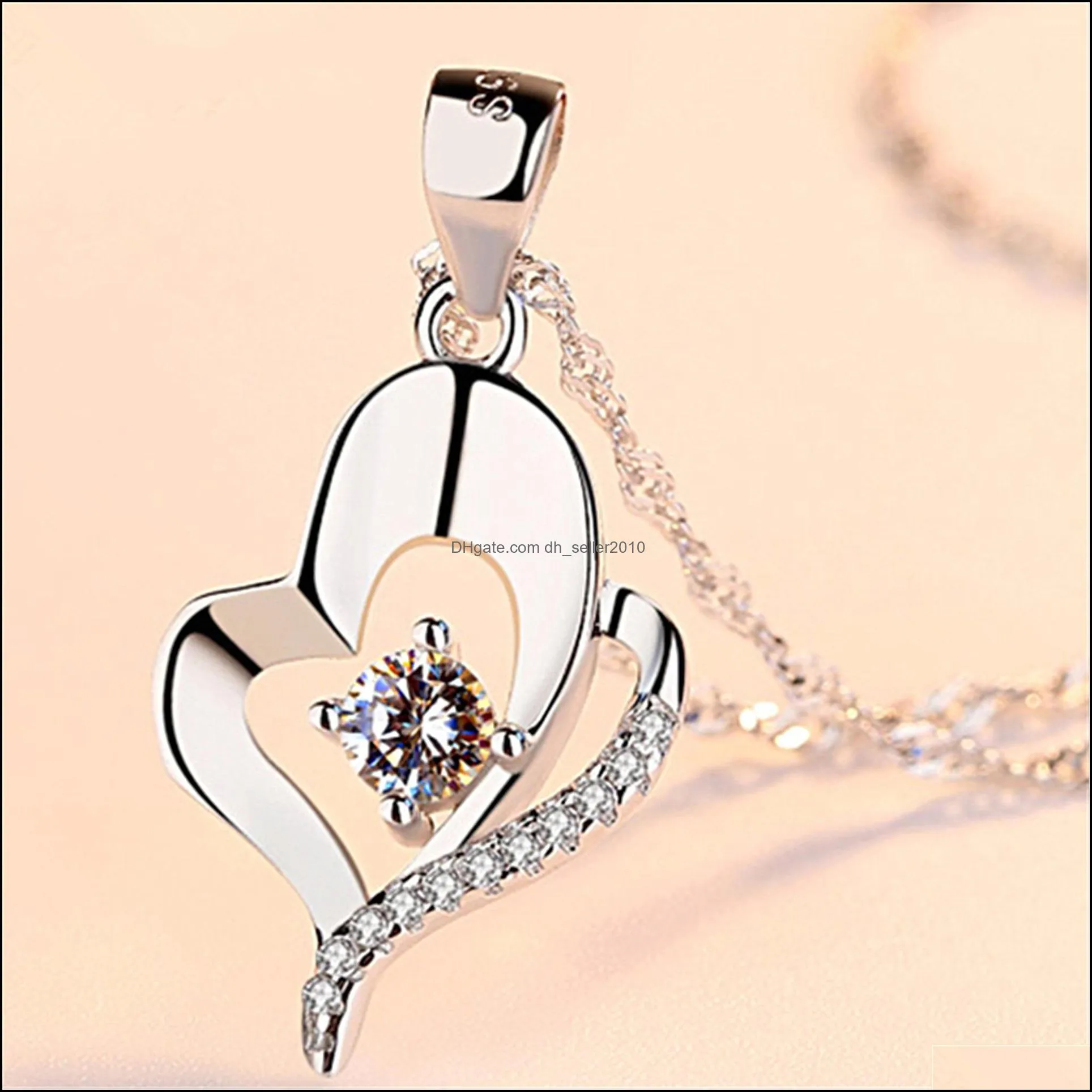 lnrrabc trendy crystal pendant friendship shape small love heart long chain statement necklace stone silver for girlfriend