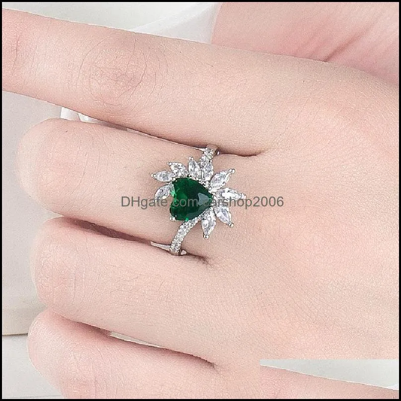 luxury women`s finger rings for party bright green crystal ring noble lady vintage style accessories gorgeous gift heart ring