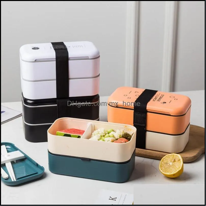 lunch box bento for school kids office worker picnic double layer japanese microwave portable plastic container with bag dinnerware