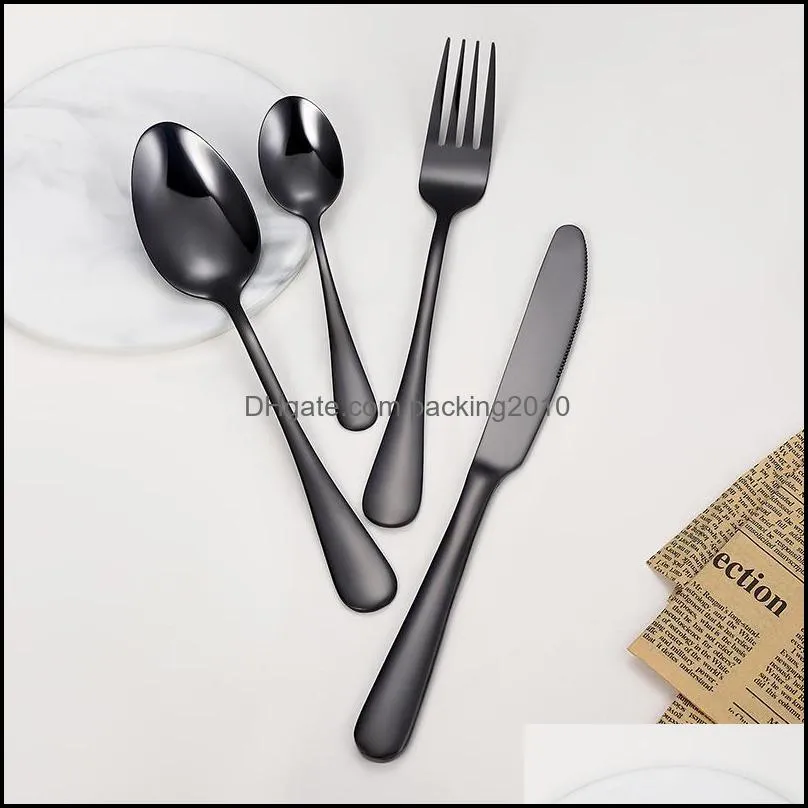 tablewellware tableware black cutlery set stainless steel box forks knives spoons 24 pcs dinner kitchen spoon dinnerware sets