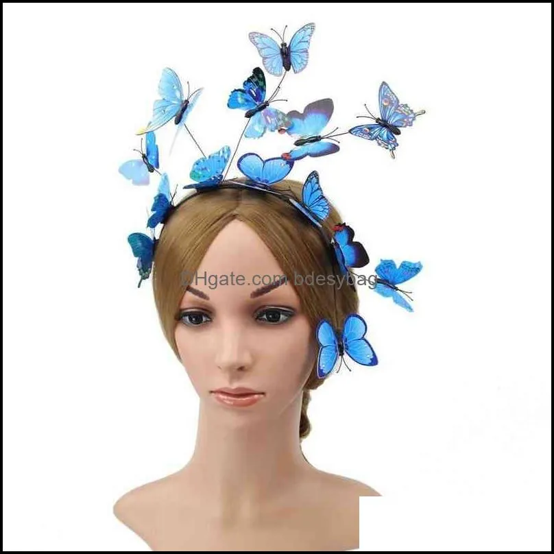 led glow simulation pink blue butterfly flower branch christmas headband headdress party decoration props easter y220725