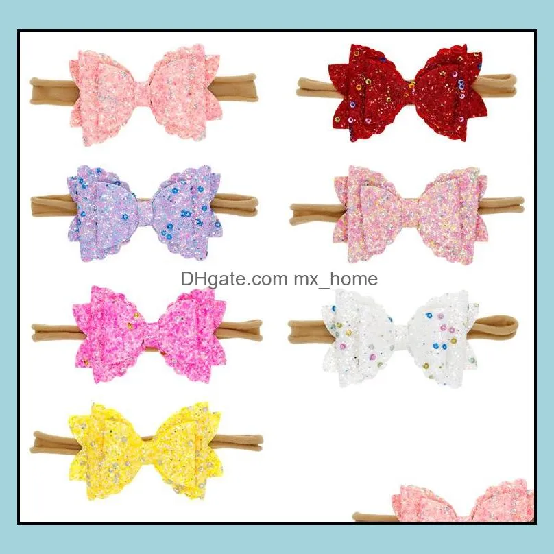 europe babies girls sequins bowknot hair bands headband sequins headwear multi layer bow children baby headwraps hair accessory mxhome