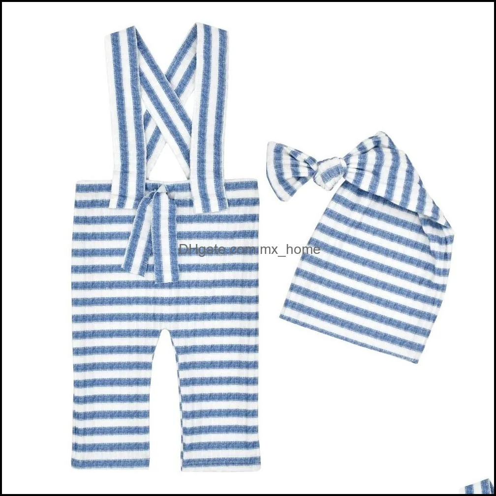 newborn infant baby set stripe overalls rompers with long tail knot hat clothes sets photography clothing props mxhome