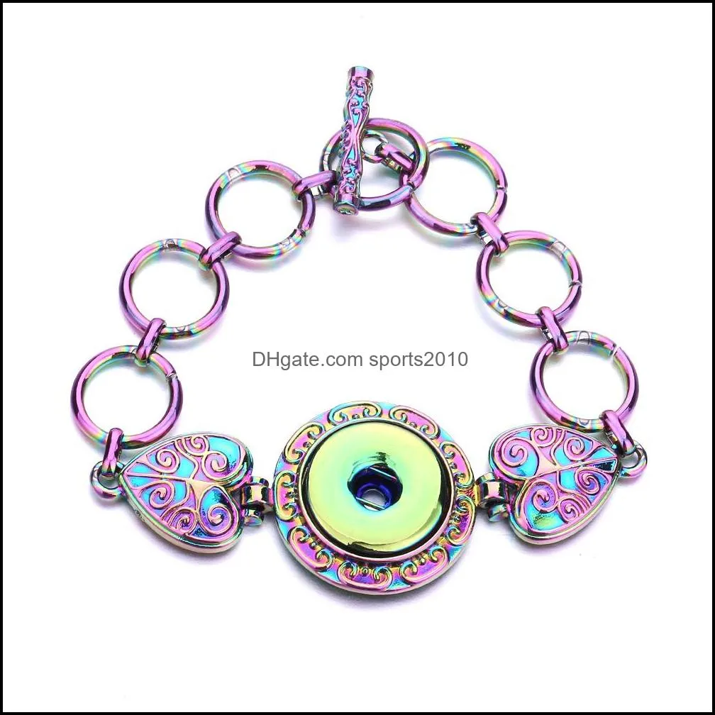 colorful silver gold rose color 18mm snap button heart charms bracelet bangle for women supplier wholesal sports2010