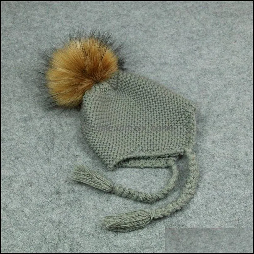 autumn winter cute baby children knitted hat kids cap wool ball twist braid girls warm beanies child babies hats mxhome