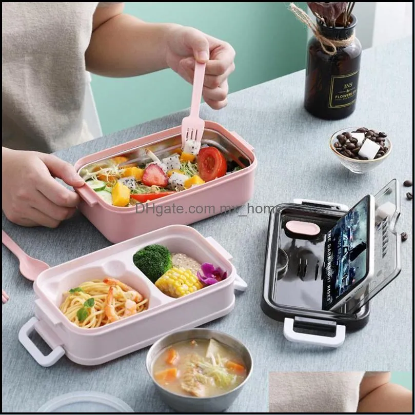 dinnerware sets lunch box 304 stainless steel bento school kids office worker double-layer lunchbox microwae heating storage container