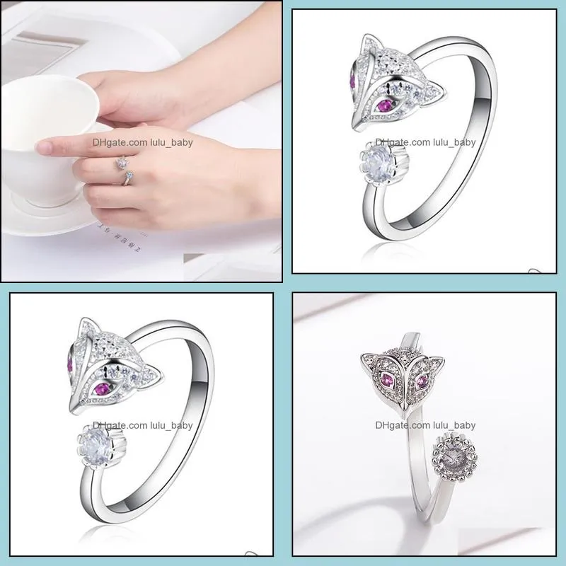 silver rings for woman new fashion jewelry high quality crystal zircon fox ring size adjustable ring