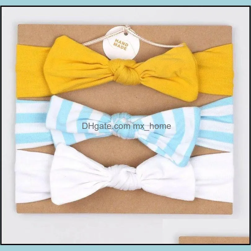 baby girl bowknot headband children hair accessories bunny ear hair band birthday gift stripe 3pcs/set headbands mxhome