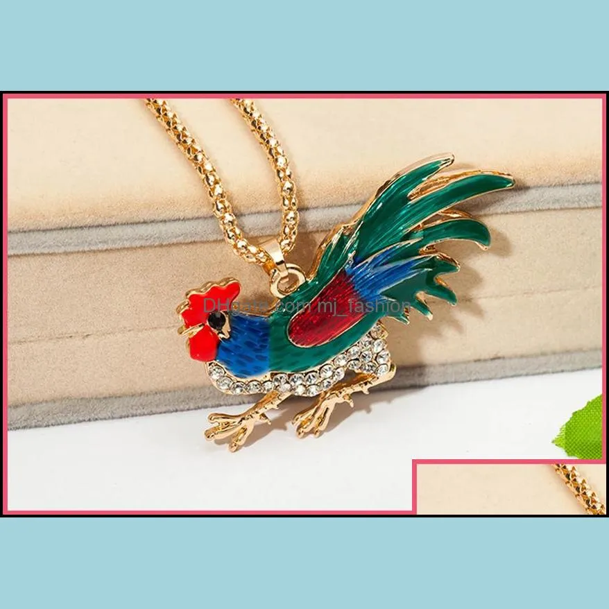 statement maxi necklace crystal body bright pendant necklace for women collar opals rooster chicken necklace