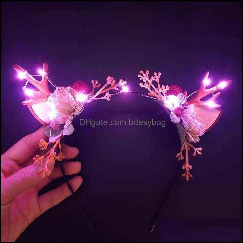 kids adults headband cute led glowing elk antlers reindeer deer cat ear light up party festival y220725