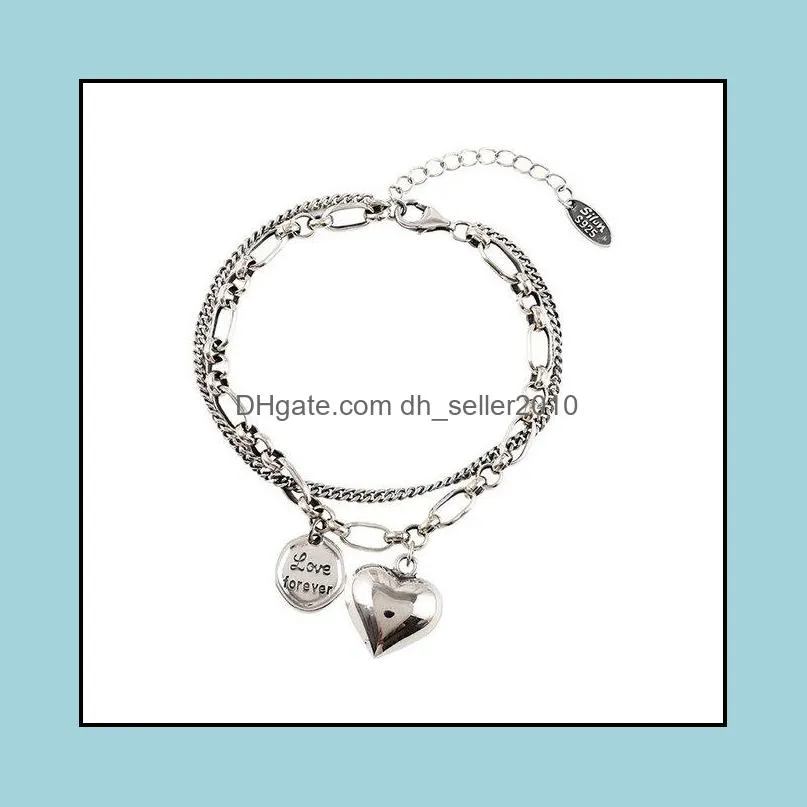 925 sterling silver love letter heart double layer bracelet female unique design thai silver retro light luxury jewelry