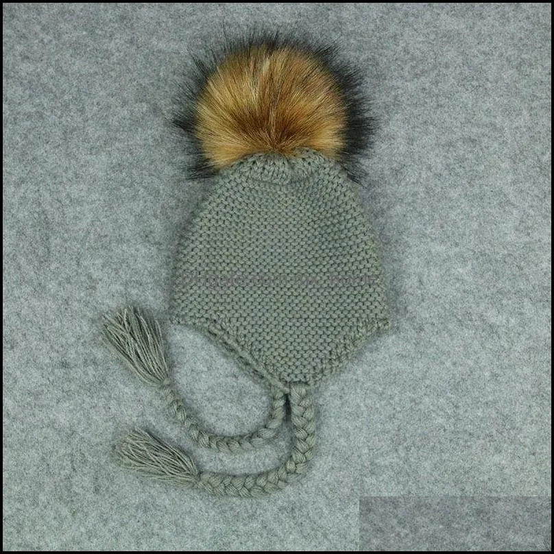 autumn winter cute baby children knitted hat kids cap wool ball twist braid girls warm beanies child babies hats mxhome