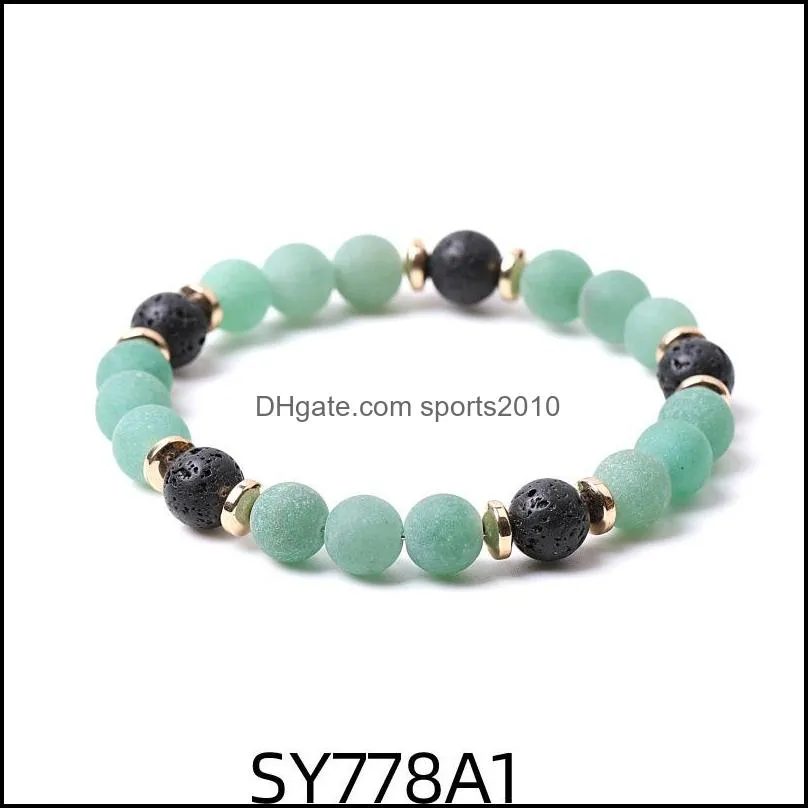 8mm matte green stripe agate stone beads hematite lava stone strand bracelets for women men yoga buddha energy jewelr sports2010