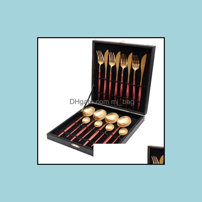 stainless steel western tableware set portable four-piece fork knife dessert red gold dishwasher safe dinnerware sets