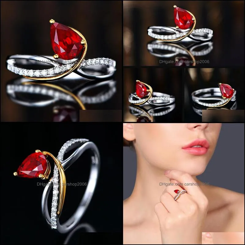 gold silver ring for female jewelry oval ruby zircon gemstones open rings wedding party drop crystals rings