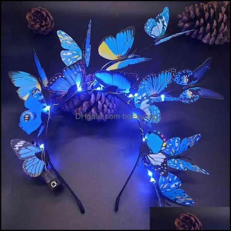 led glow simulation pink blue butterfly flower branch christmas headband headdress party decoration props easter y220725