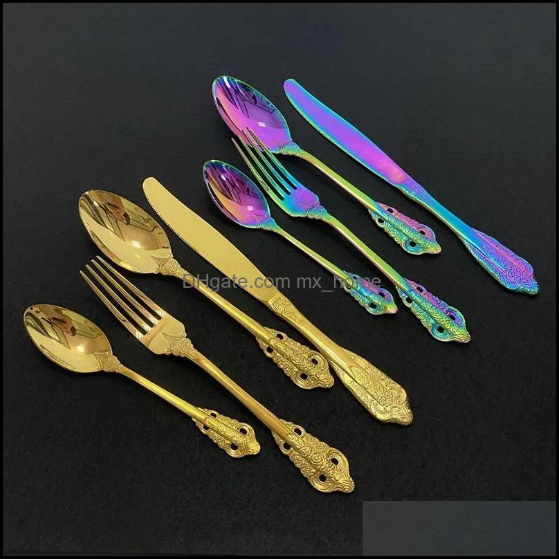 16pcs gold tableware stainless steel cutlery set dinnerware forks knives spoons kitchen dinner set fork spoon knife